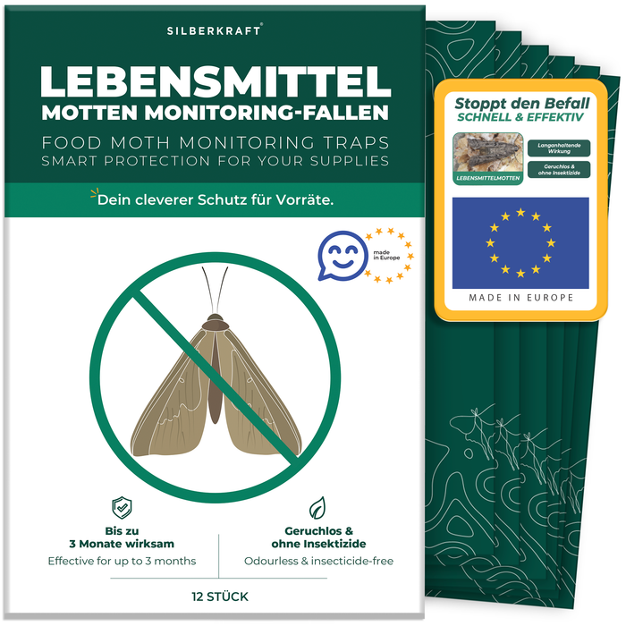 Lebensmittelmottenfallen,  Pheromon-Leimfallen zur Befallsüberwachung von Lebensmittelmotten in Küche & Vorratsräumen inkl. E-Book
