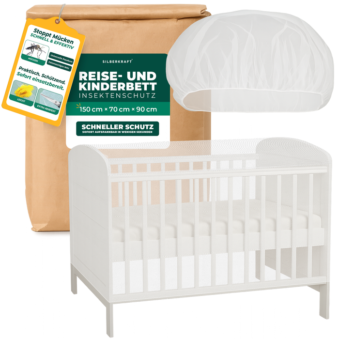 Insektenschutz für Reise- und Kinderbett – Mückennetz 150×70×90 cm – Faltbar & atmungsaktiv – Für Babyreisebett & Beistellbett – Inkl. Transportbeutel