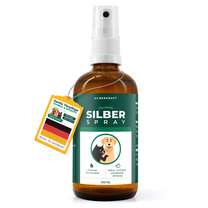 Kolloidales Silberspray 100 ml - Spray zur Wundheilung - Hautpflege bei Ungezieferbefall, Juckreiz, Infektionen, Entzündungen - für Hunde, Katzen, Nagetiere und andere Haustiere