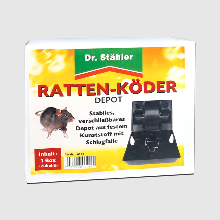 Rattenköder-Depot mit Schlagfalle