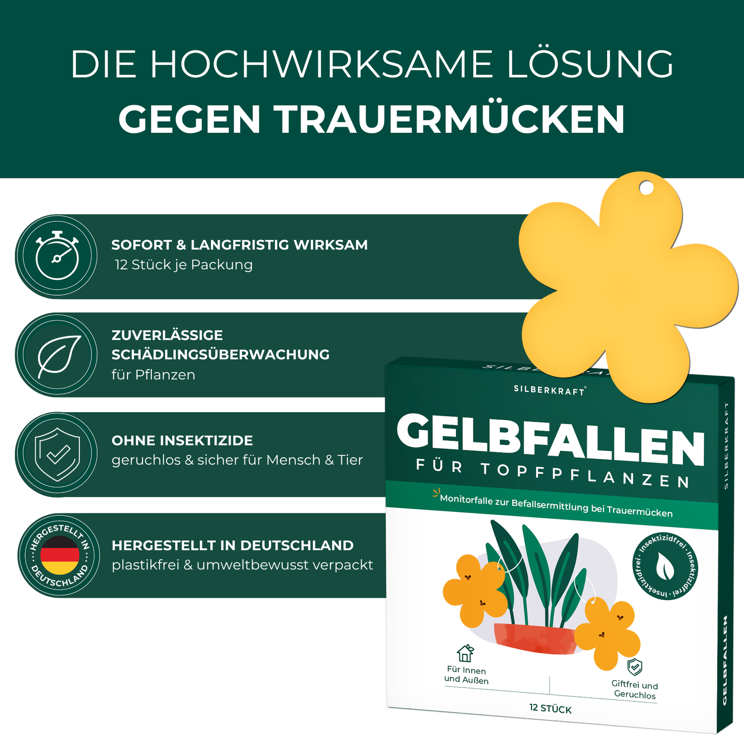 Gelbfalle Gelbtafeln Gelbsticker 12 Stück gegen Fruchtfliegen, Trauermücken, uvm.