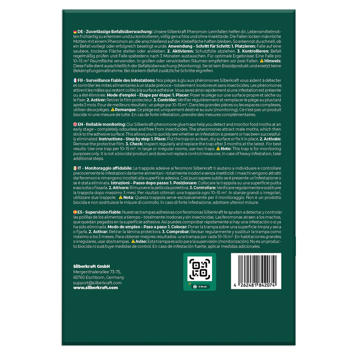 Anleitung der Silberkraft Lebensmittelmottenfallen mit Pheromon-Überwachung, geruchlos, insektizidfrei, einfache Anwendung