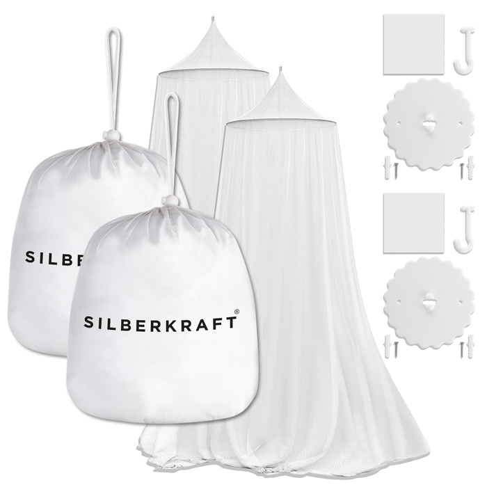 Doppelpack Moskitonetz mit Klebehaken – Zwei weiße Moskitonetze mit Montageset, ideal für Zuhause, Reisen und Camping. Schützt zuverlässig vor Mücken und Insekten.