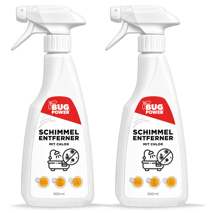BugPower Schimmel Entferner Spray + Chlor - für Fliesen, Fugen, Wände & Decken Schimmelentferner