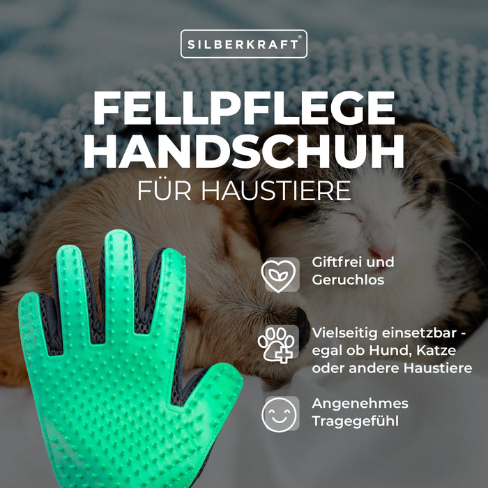 Fellpflegehandschuh für Hund, Katze, Pferd; Kaninchen und anderen Haustieren - Schonende Pflege dank 256 Noppen - Massageeffekt - Einheitsgröße - Egal ob Lang oder Kurzhaar