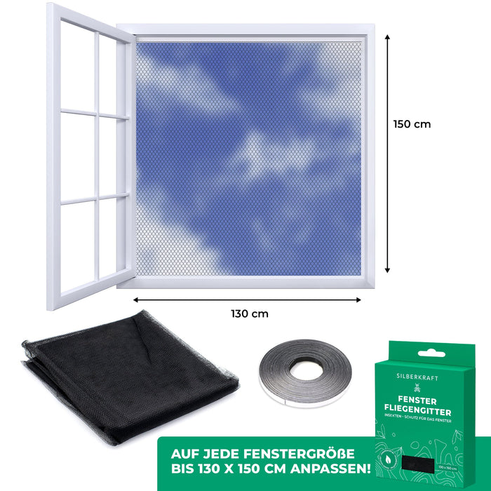 Fliegengitter für Fenster - 130 x 150 cm - ohne Bohren