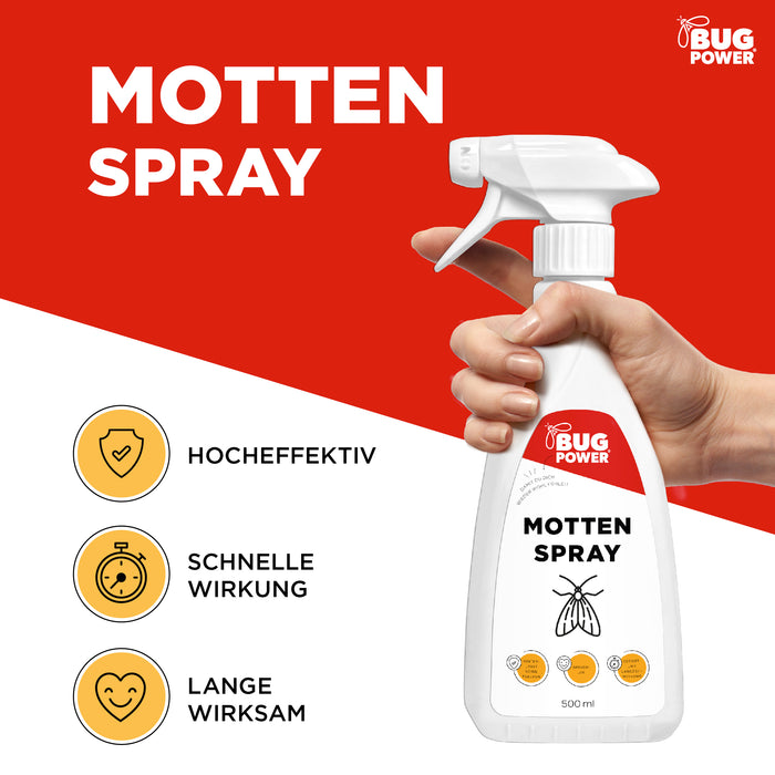 BugPower Mottenspray gegen Kleider- & Lebensmittelmotten - mit Knock-down-Effekt