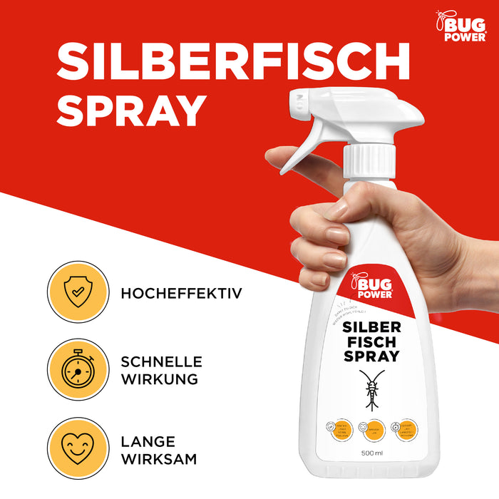 BugPower Silverfish Spray contro pesci carta e pesciolini d'argento - con effetto abbattente