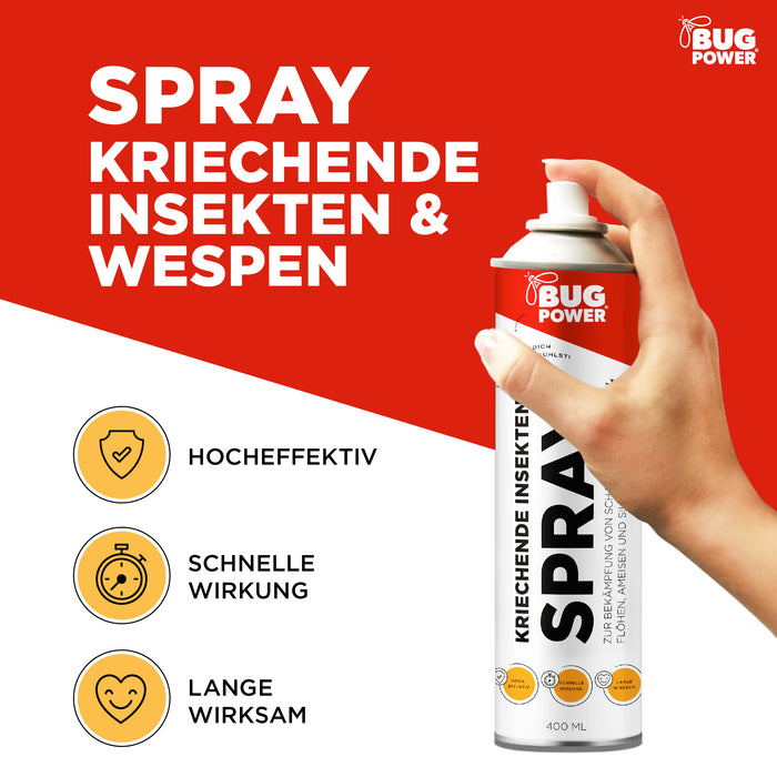 BugPower spray contro insetti striscianti e vespe 400 ml - ampio spettro di attività - azione rapida ed effetto abbattente