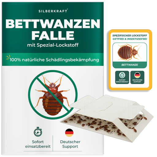 Silberkraft Bettwanzenfalle mit Spezial-Lockstoff – Klebefalle zur Erkennung und Reduzierung von Bettwanzen im Haushalt