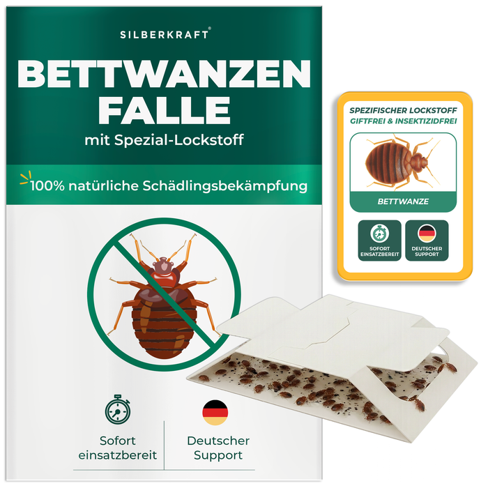 Silberkraft Bettwanzenfalle mit Spezial-Lockstoff – Klebefalle zur Erkennung und Reduzierung von Bettwanzen im Haushalt