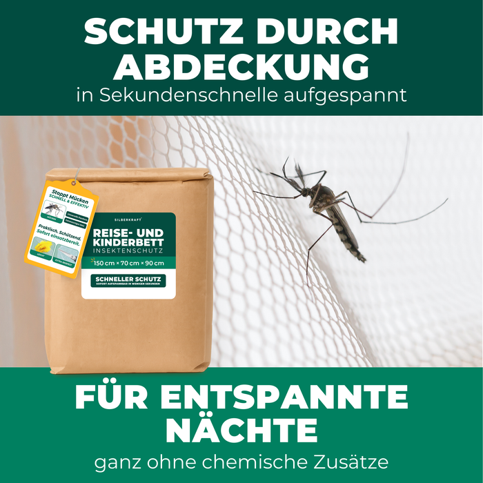 Insektenschutz für Reise- und Kinderbett – Mückennetz 150×70×90 cm – Faltbar & atmungsaktiv – Für Babyreisebett & Beistellbett – Inkl. Transportbeutel