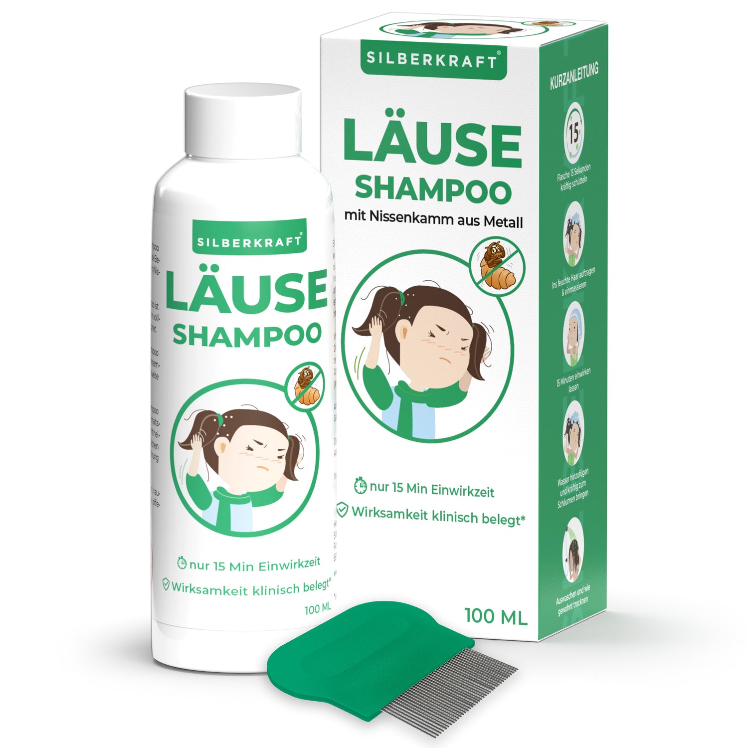 Kopfläuse-Shampoo - Läuseshampoo für Kinder & Erwachsene inkl. Nissenkamm Läuse Shampoo