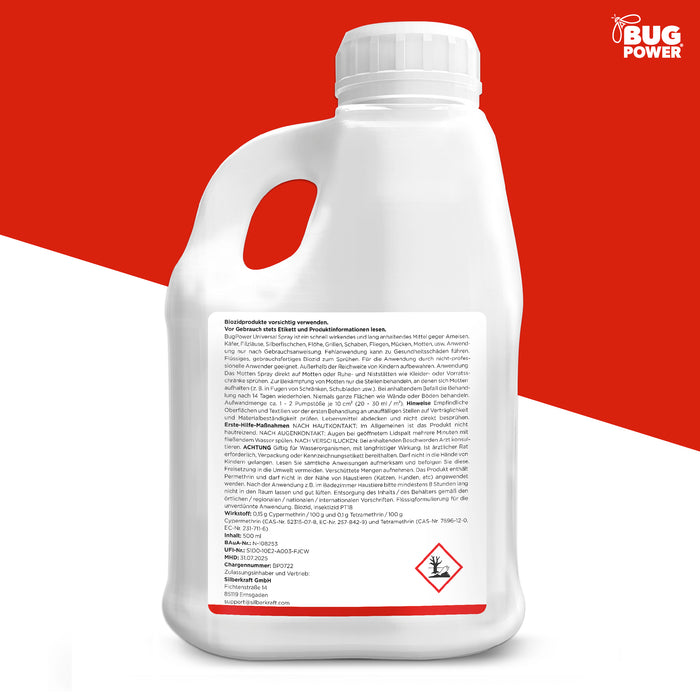 BugPower Mottenspray gegen Kleider- & Lebensmittelmotten - mit Knock-down-Effekt