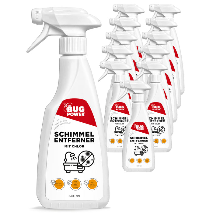 BugPower Schimmel Entferner Spray + Chlor - für Fliesen, Fugen, Wände & Decken Schimmelentferner
