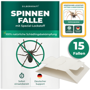 Silberkraft 15xSpinnenfalle mit integriertem Spezial-Lockstoff, biozidfreie Klebefalle zur Spinnenbekämpfung in Wohnräumen