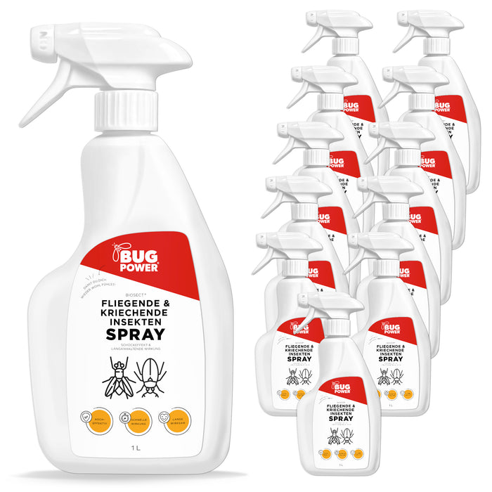 BugPower spray universale per insetti 1 litro - contro tutti gli insetti striscianti e volanti - effetto rapido e protezione duratura - con effetto abbattente