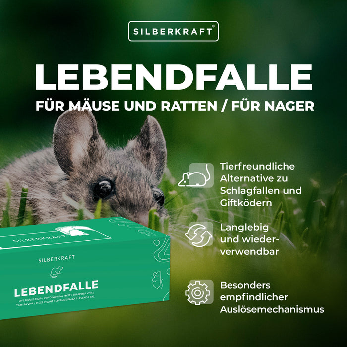 Lebendfalle für Mäuse und Ratten aus Kunststoff - tierfreundliche Alternative zu Schlagfallen und Giftköder