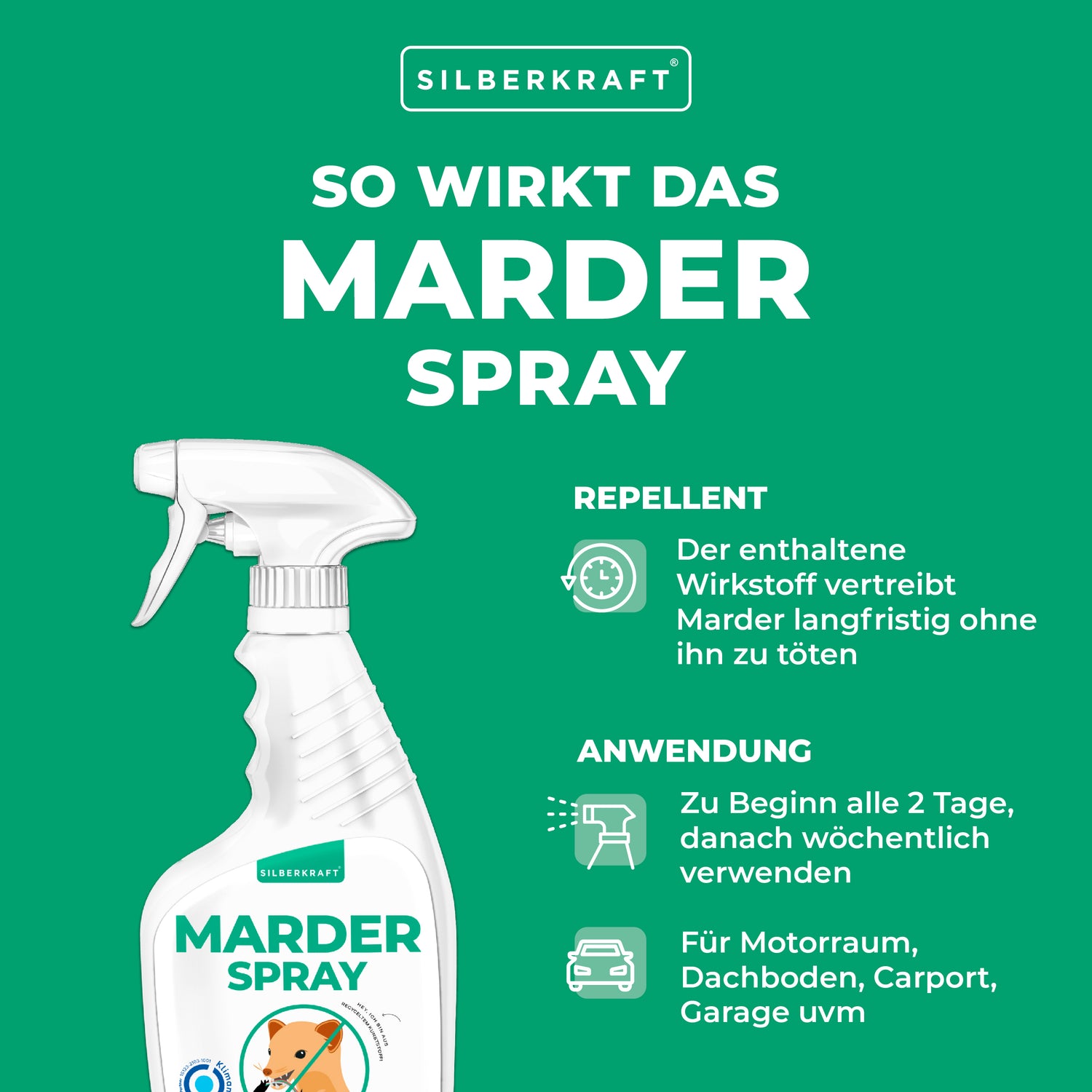 Marderspray 500 ml - 19,90€ - Marder vertreiben mit SILBERKRAFT —  Silberkraft