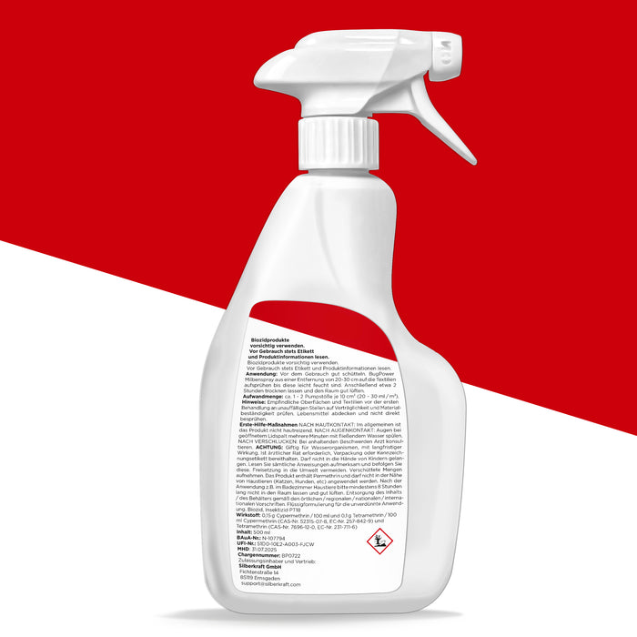 BugPower Milben Spray für Textilien 500 ml- hinterlässt keine Flecken