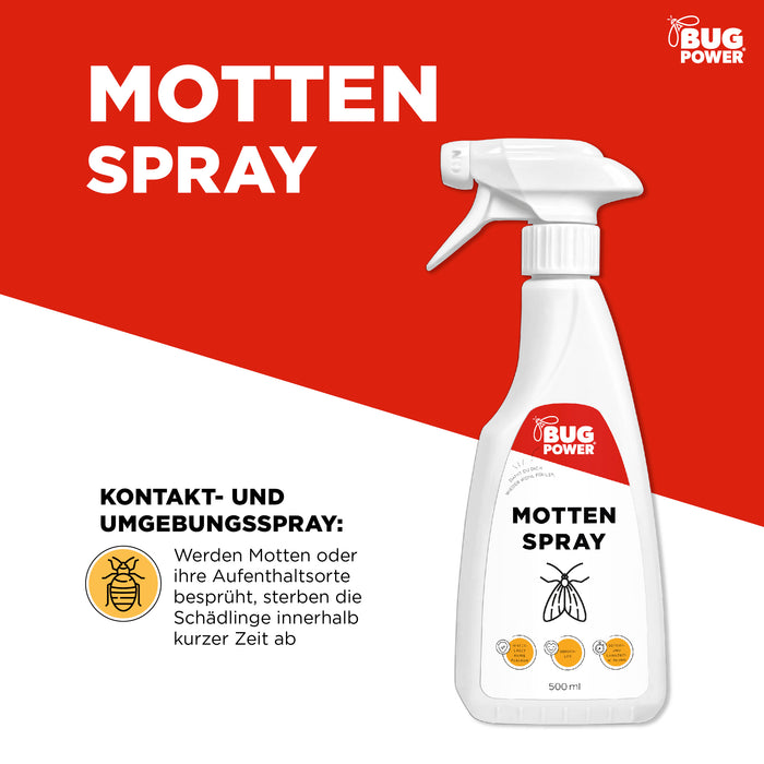 Spray anti-mites BugPower contre les mites des vêtements et des aliments - avec effet renversant