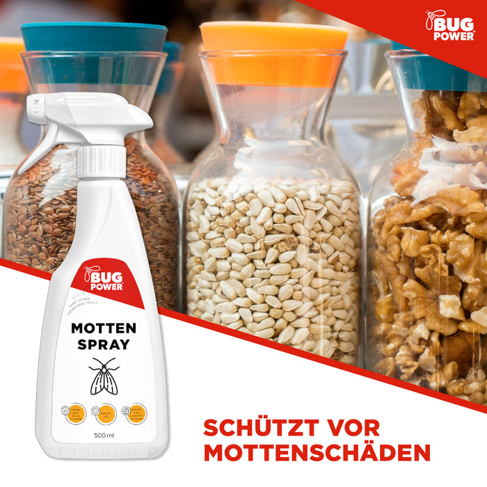 BugPower Mottenspray gegen Kleider- & Lebensmittelmotten - mit Knock-down-Effekt
