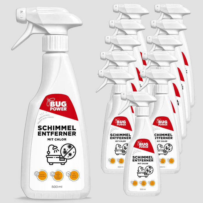 BugPower Schimmel Entferner Spray + Chlor - für Fliesen, Fugen, Wände & Decken Schimmelentferner