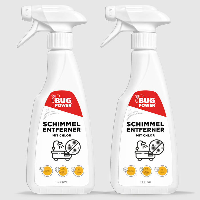 BugPower Schimmel Entferner Spray + Chlor - für Fliesen, Fugen, Wände & Decken Schimmelentferner