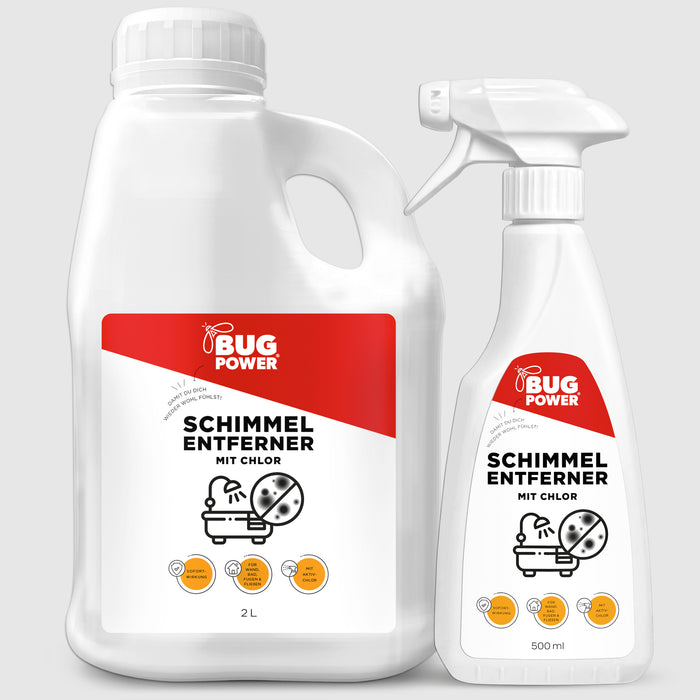 BugPower Schimmel Entferner Spray + Chlor - für Fliesen, Fugen, Wände & Decken Schimmelentferner