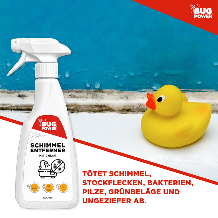 BugPower Schimmel Entferner Spray + Chlor - für Fliesen, Fugen, Wände & Decken Schimmelentferner