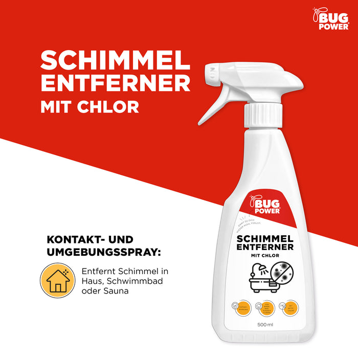 BugPower Schimmel Entferner Spray + Chlor - für Fliesen, Fugen, Wände & Decken Schimmelentferner