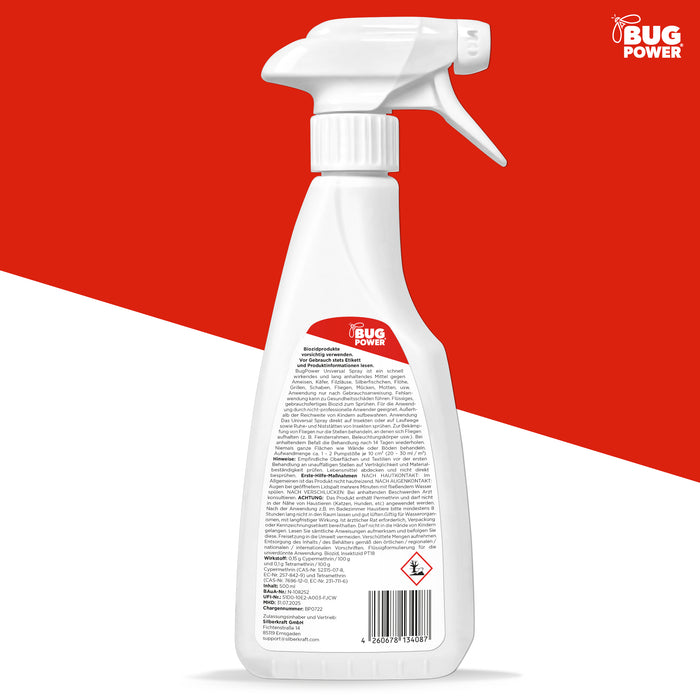 BugPower spray universale per insetti 1 litro - contro tutti gli insetti striscianti e volanti - effetto rapido e protezione duratura - con effetto abbattente