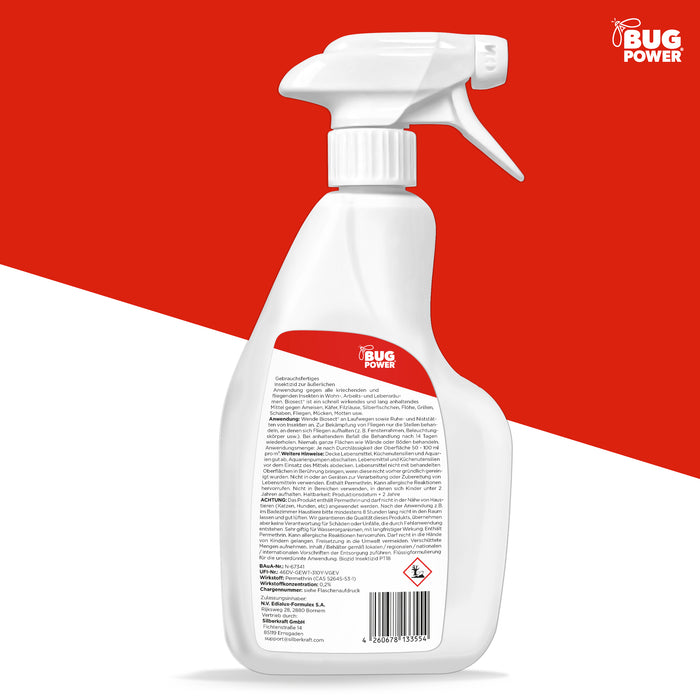 BugPower spray universale per insetti 1 litro - contro tutti gli insetti striscianti e volanti - effetto rapido e protezione duratura - con effetto abbattente