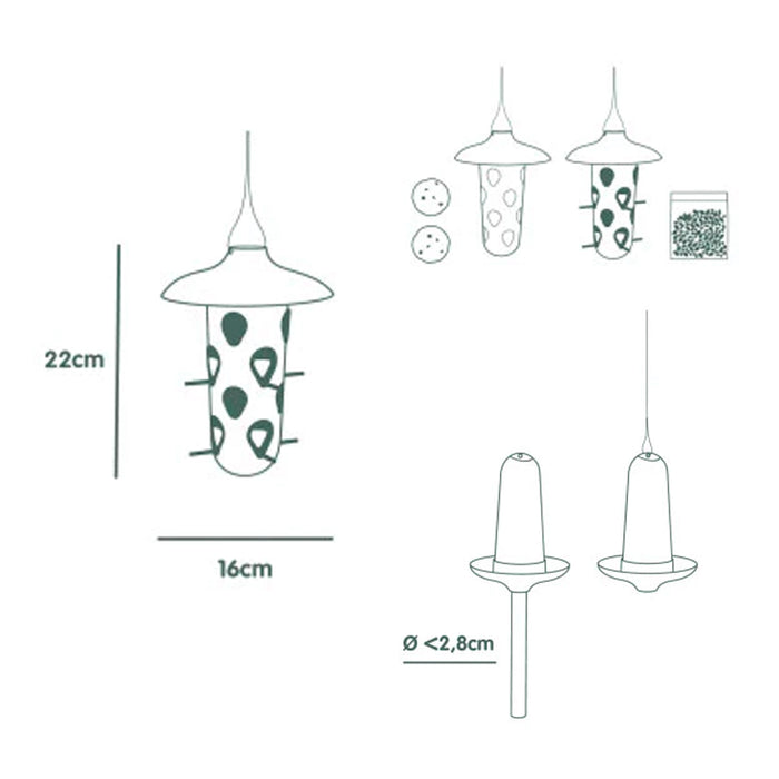 Mangiatoia e vaschetta per uccelli - Set 3 in 1 - Mangiatoia multifunzionale - 22 cm